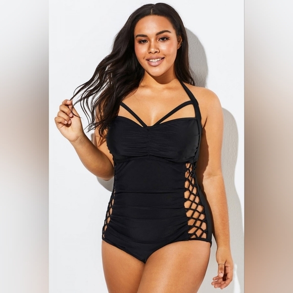 Swimsuits For All Boss cutout underwire One Piece Sexy Lattice Swimsuit 24 NEW - Picture 1 of 15